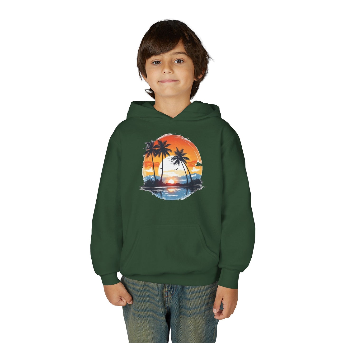 Youth Heavy Blend Hooded Sweatshirt - Tropical Sunset Beachwear
