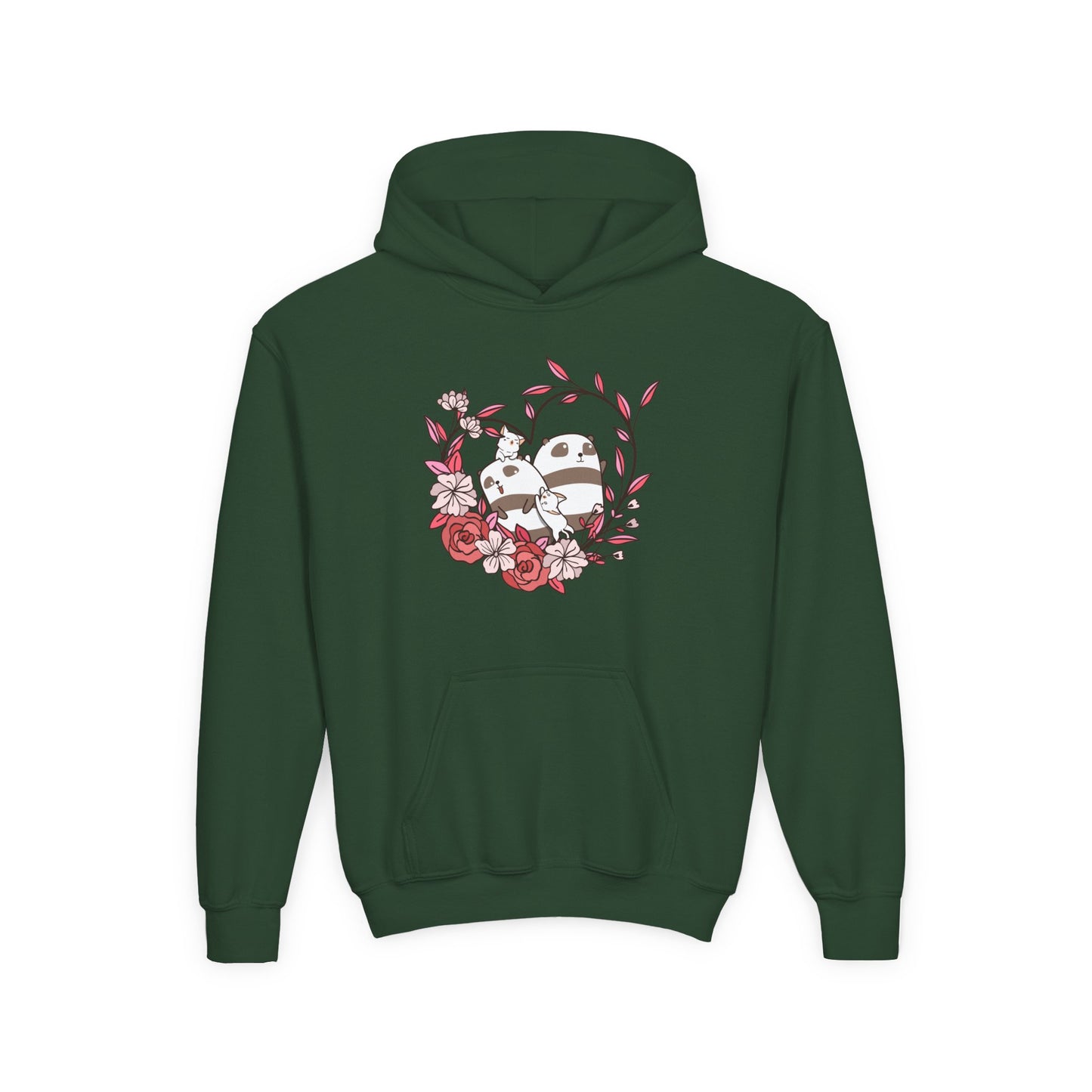 Youth Heavy Blend Hooded Sweatshirt - Panda and cat love