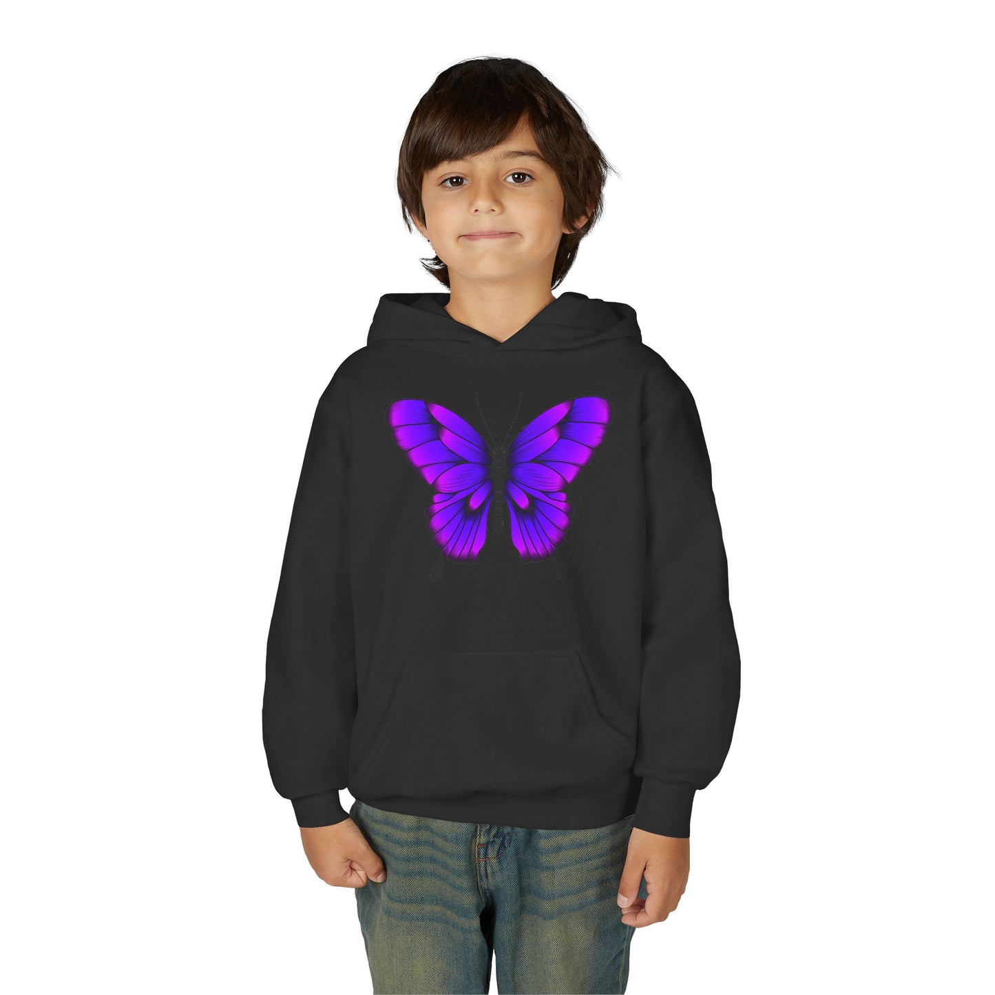 Youth Heavy Blend Hooded Sweatshirt - Tropical purple butterfly