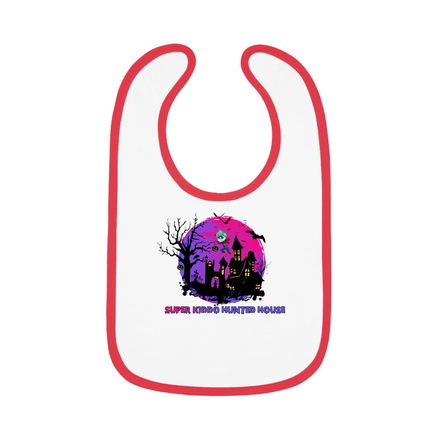 Baby Bib - Super kiddo flying on hunted house