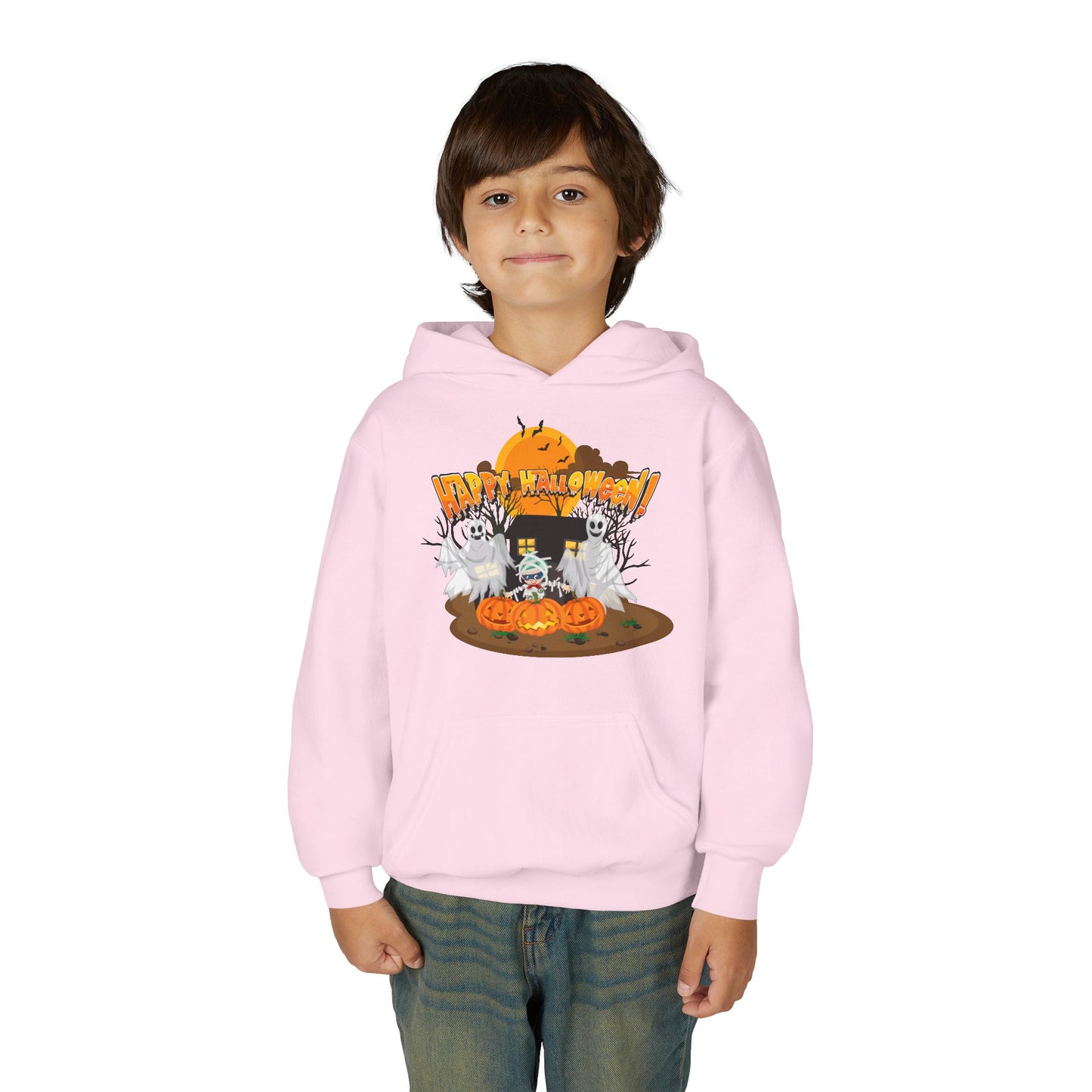 Youth Heavy Blend Hooded Sweatshirt - Super kiddo with ghost