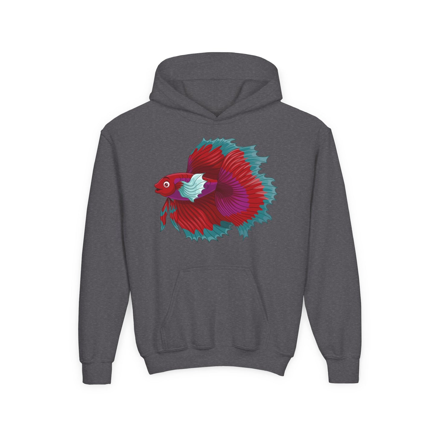 Youth Heavy Blend Hooded Sweatshirt - Red Siamese fighting fish