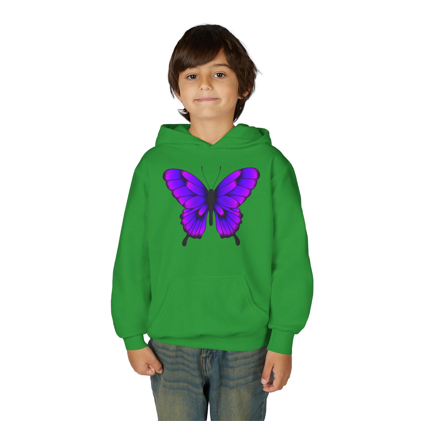Youth Heavy Blend Hooded Sweatshirt - Tropical purple butterfly