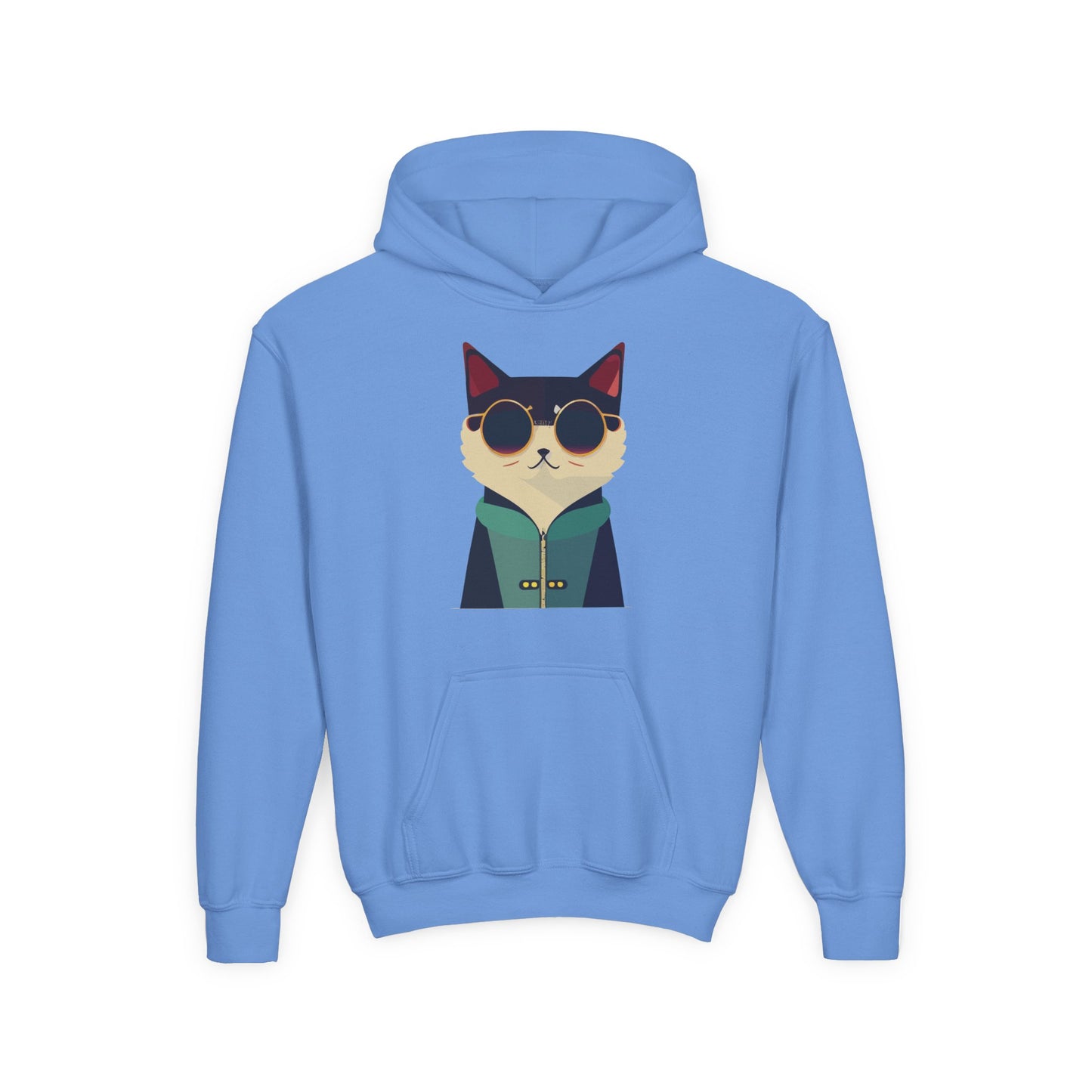 Youth Heavy Blend Hooded Sweatshirt - Cool Cat with Sunglasses