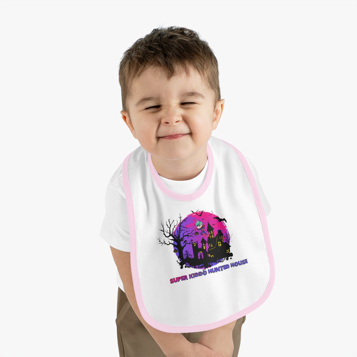 Baby Bib - Super kiddo flying on hunted house