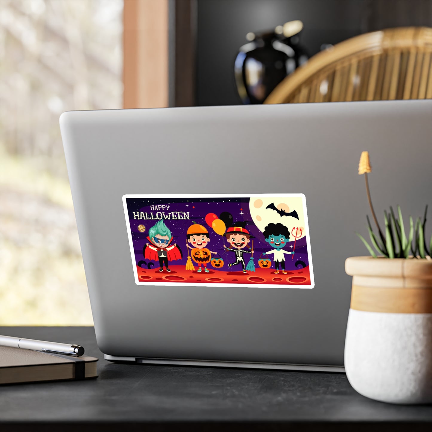 Halloween Kiss-Cut Vinyl Decals – Super kiddo with friends on holloween