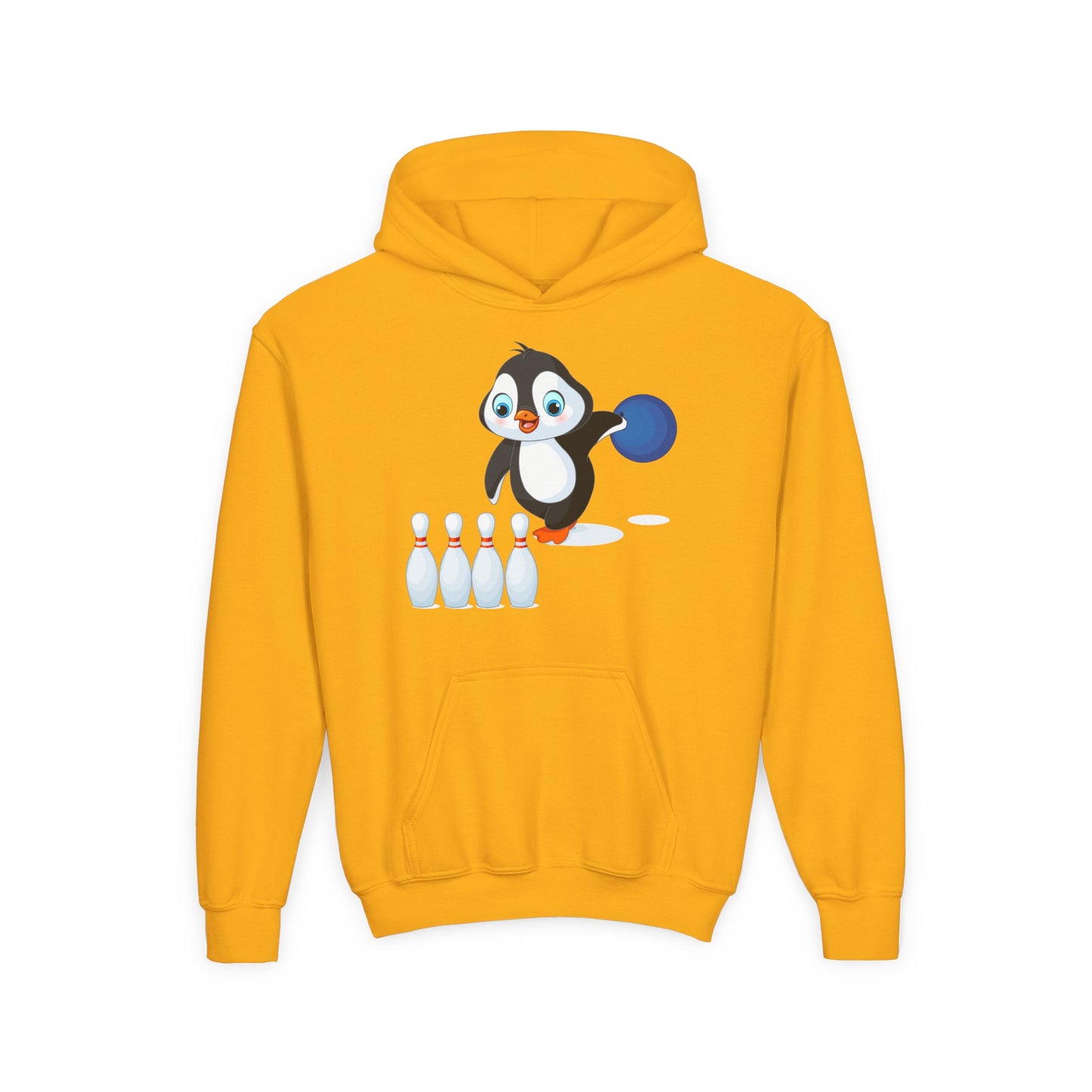 Youth Heavy Blend Hooded Sweatshirt - Adorable Penguin Bowling