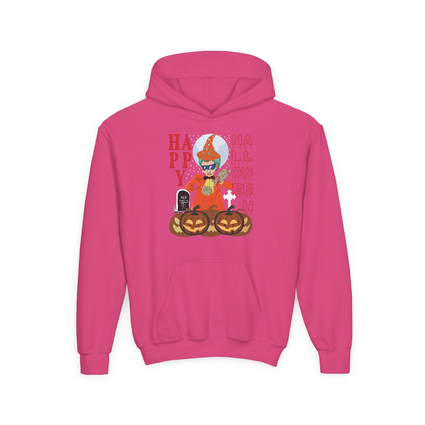 Youth Heavy Blend Hooded Sweatshirt - Holloween design by super kiddo