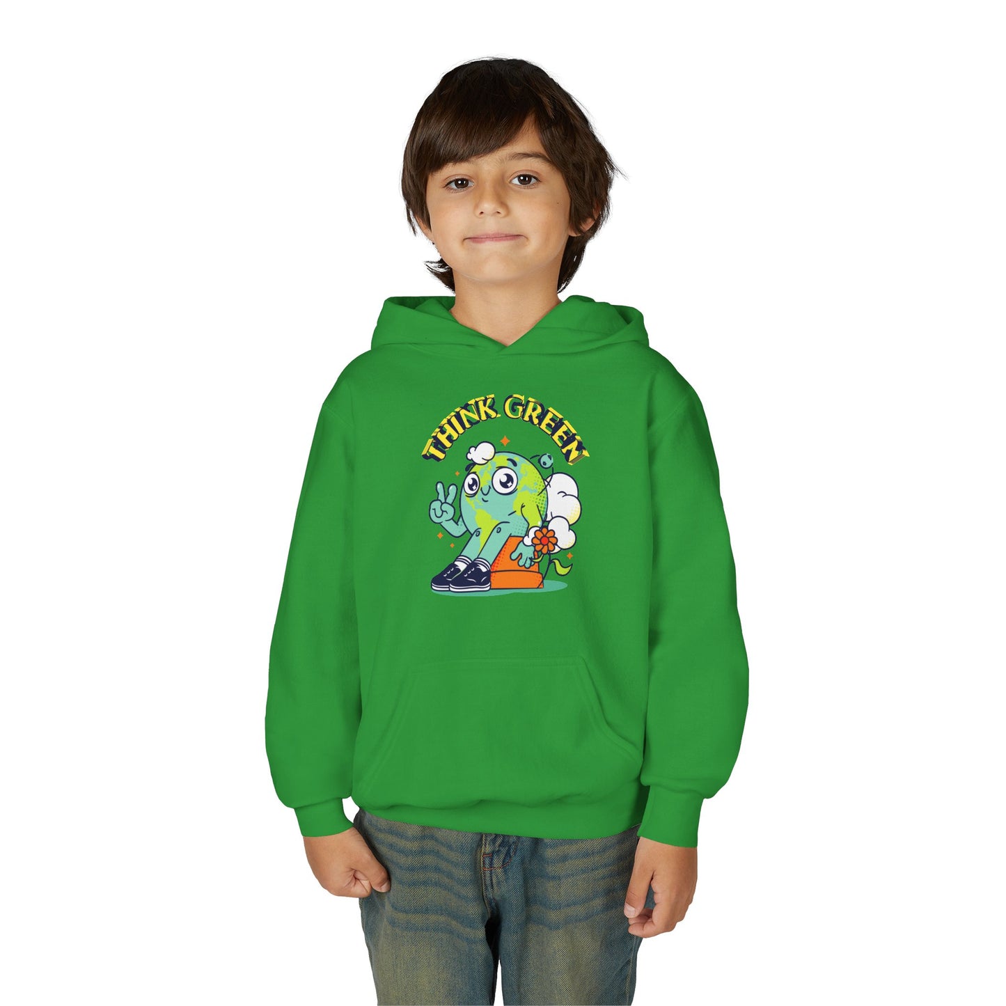 Youth Heavy Blend Hooded Sweatshirt - Think Green' Design