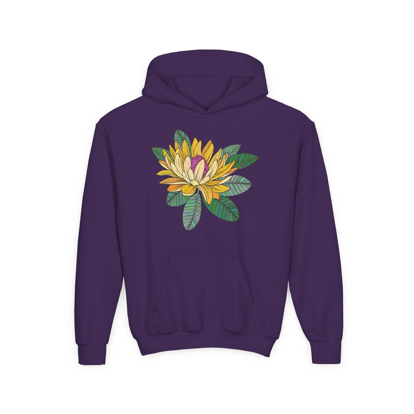 Youth Heavy Blend Hooded Sweatshirt -  Yellow flower