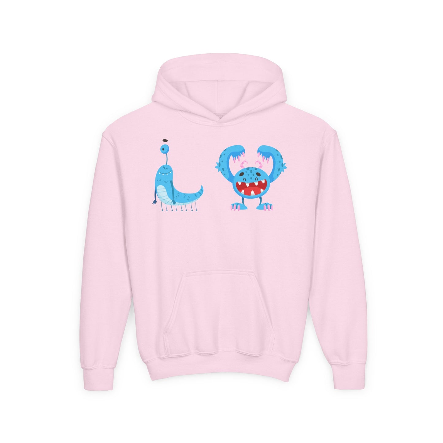 Youth Heavy Blend Hooded Sweatshirt - Happy toothy blue monsters