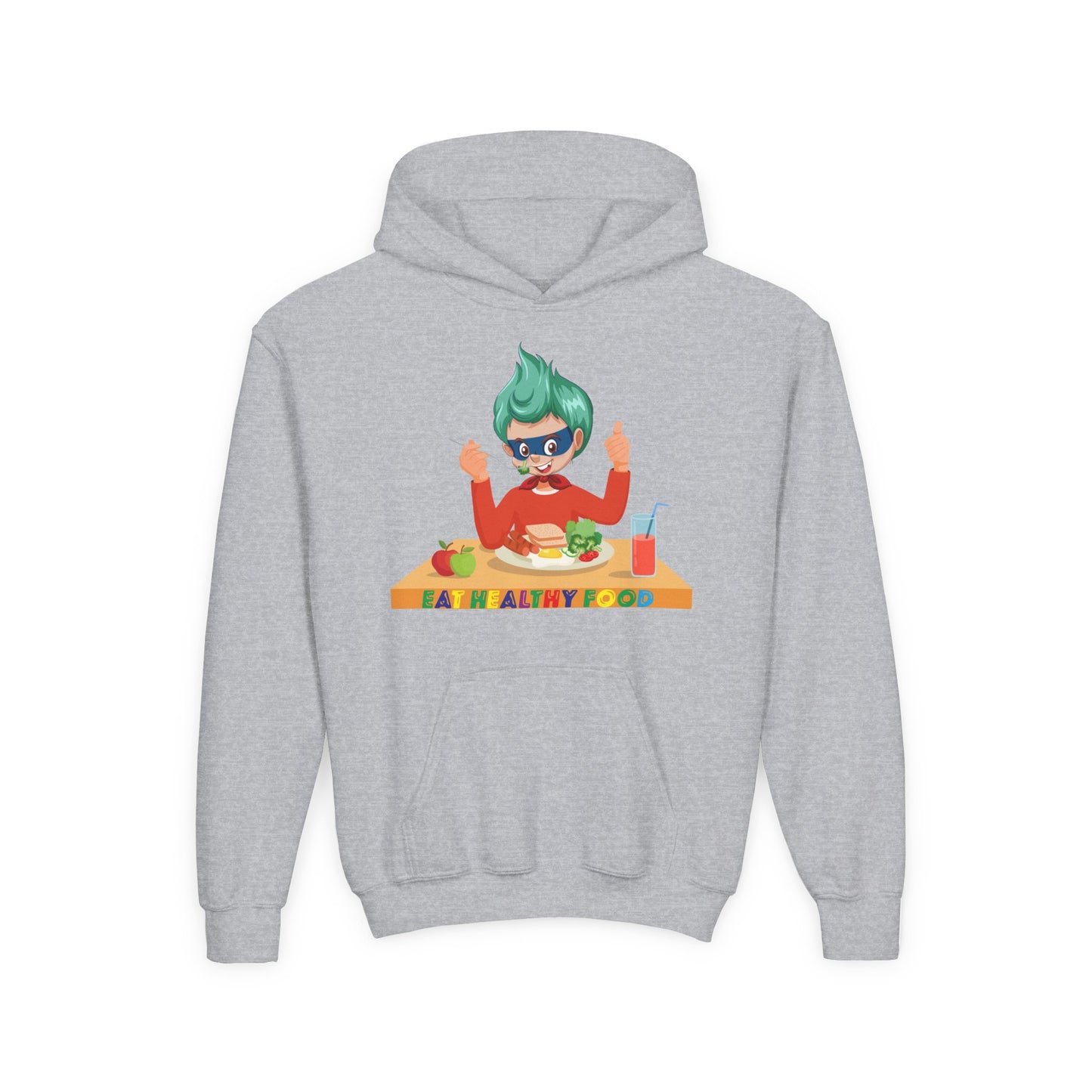 Youth Heavy Blend Hooded Sweatshirt - Super kiddo eating healthy breafast