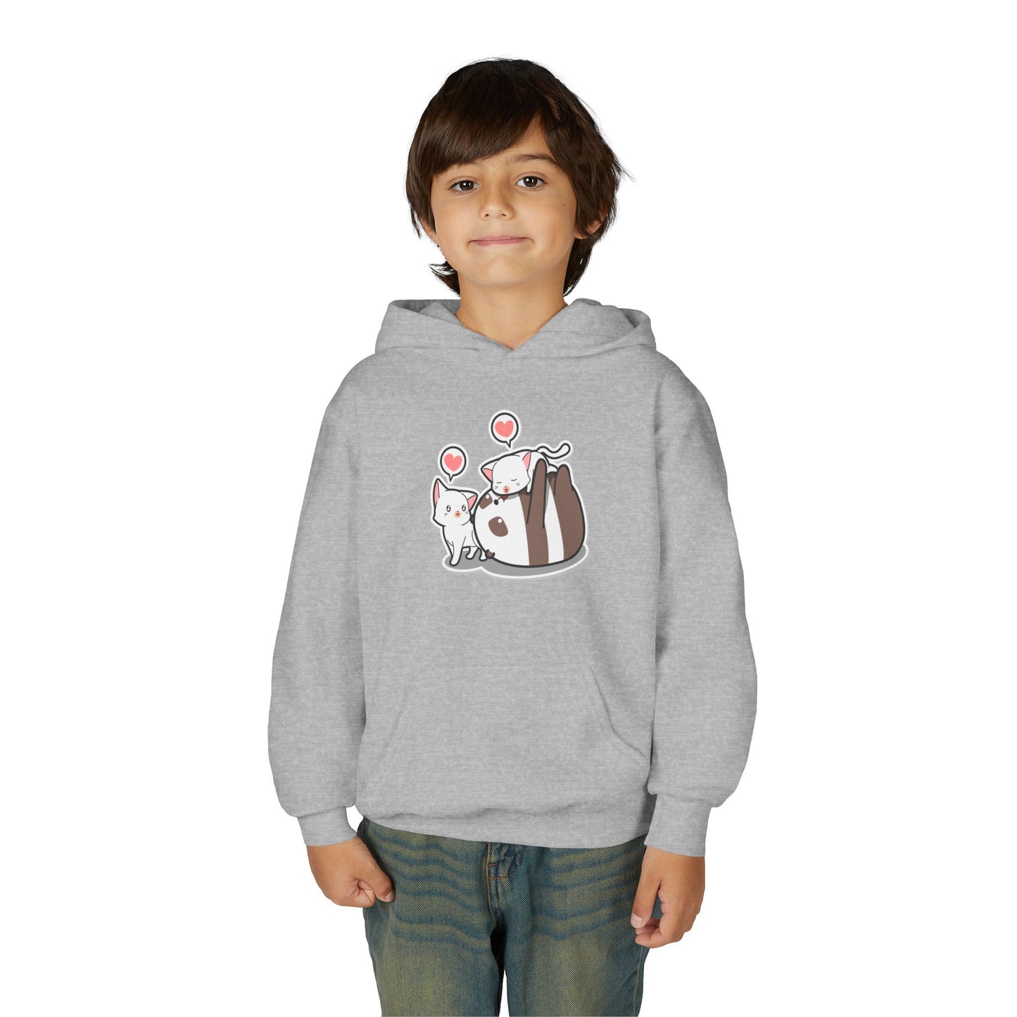 Youth Heavy Blend Hooded Sweatshirt - The panda and cat