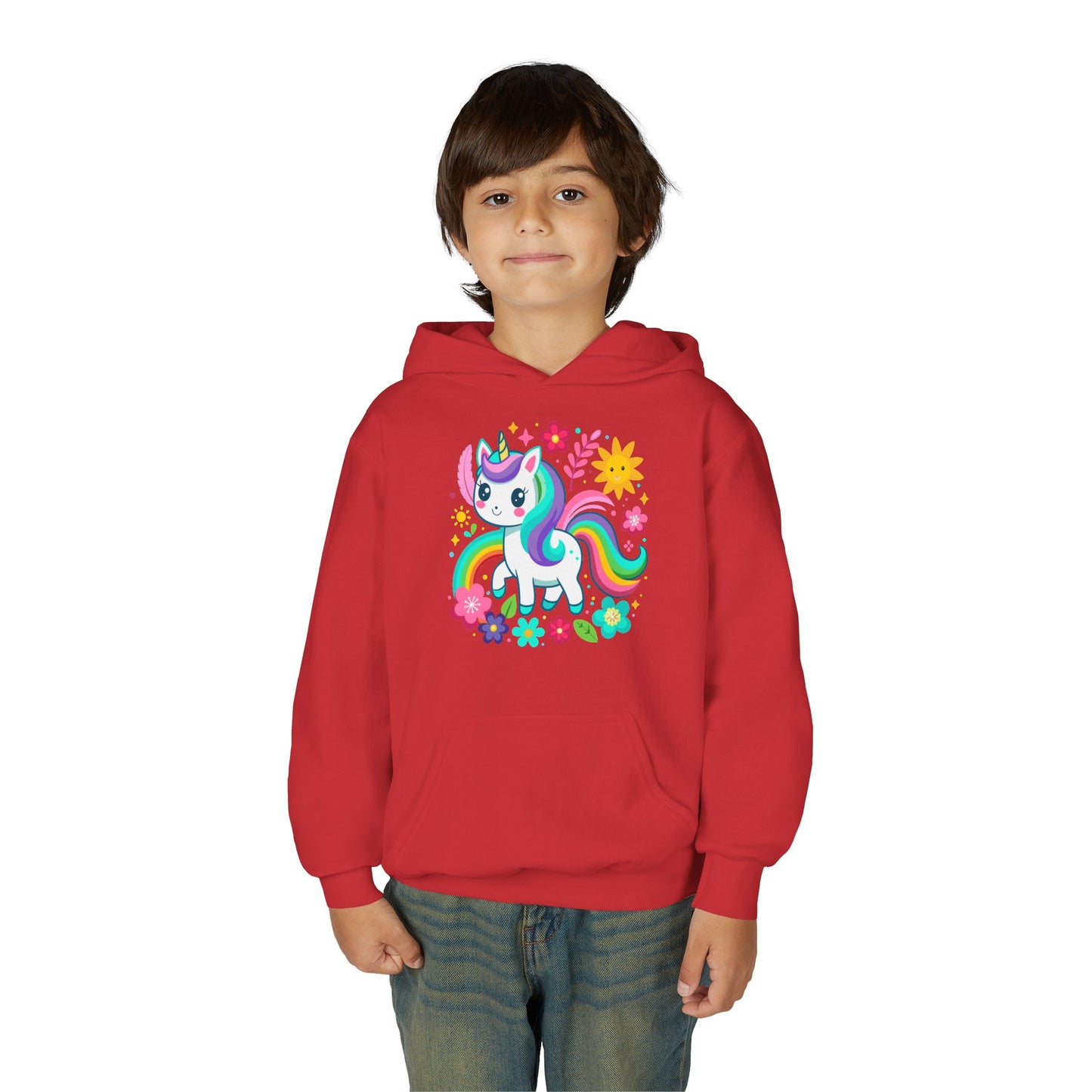 Youth Heavy Blend Hooded Sweatshirt - Unicorn with flowers