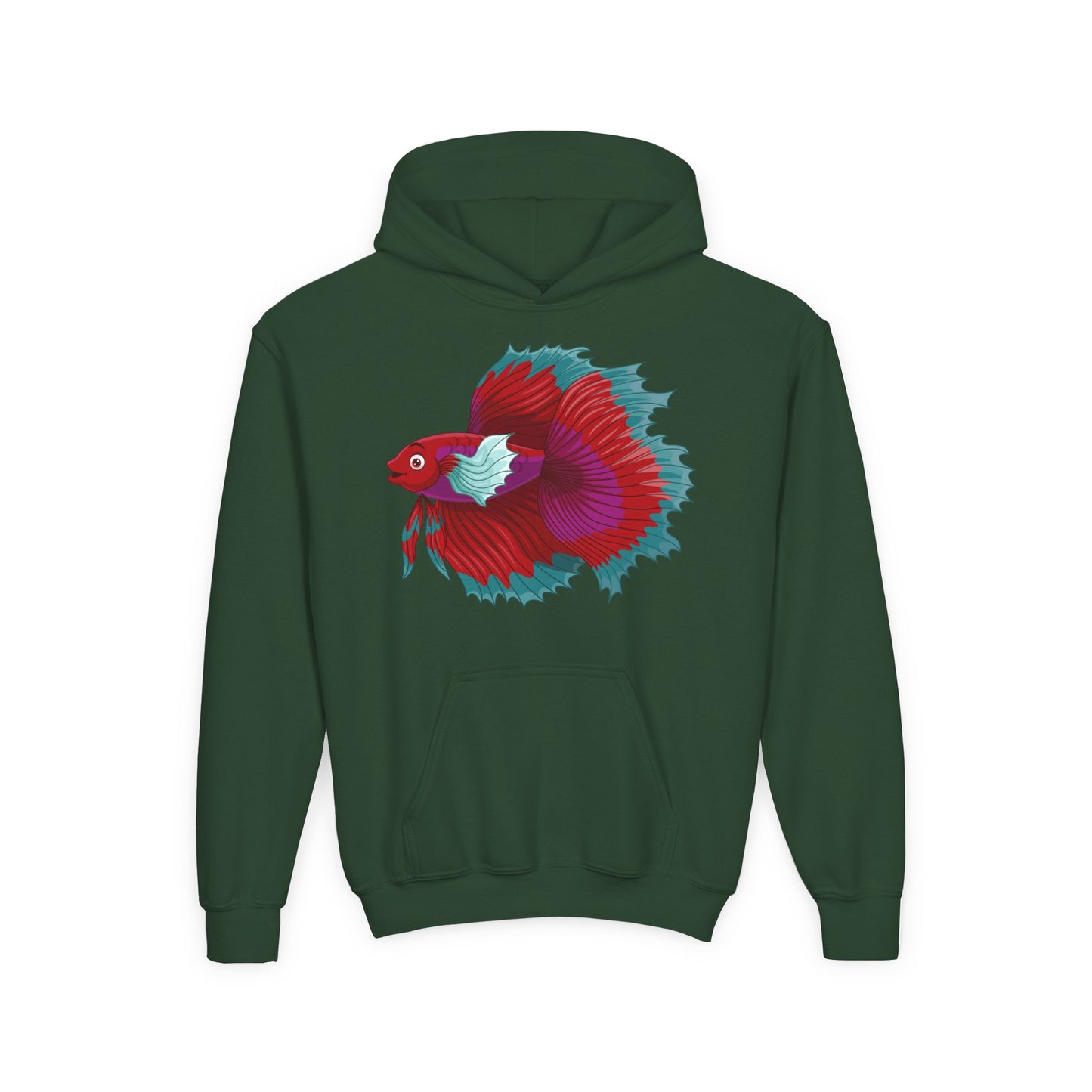 Youth Heavy Blend Hooded Sweatshirt - Red Siamese fighting fish