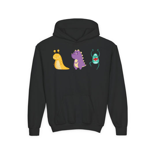 Youth Heavy Blend Hooded Sweatshirt - Colorful monsters Printify