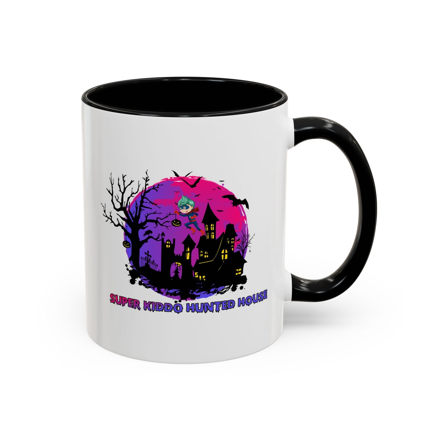 Accent Coffee Mug - Super kiddo flying on hunted house