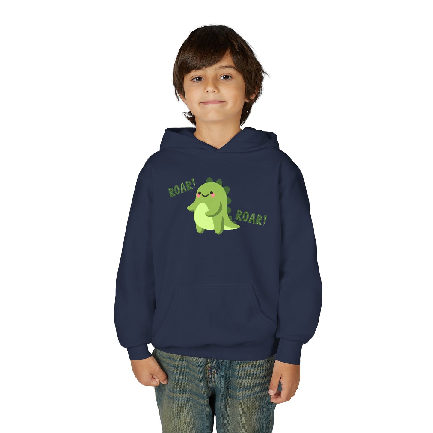 Youth Heavy Blend Hooded Sweatshirt - Cute Dinosaur Roar