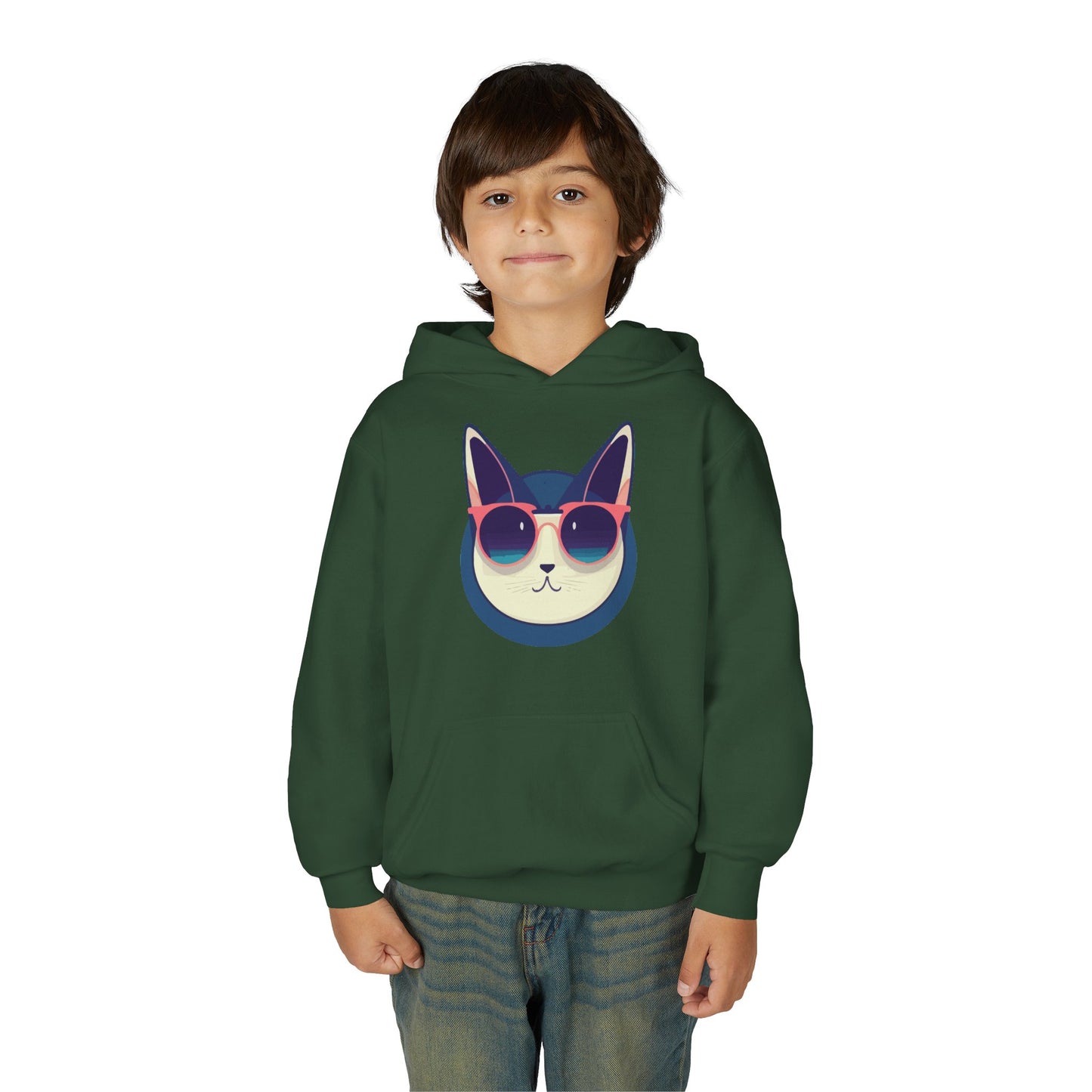 Youth Heavy Blend Hooded Sweatshirt - Cool Cat Sunglasses