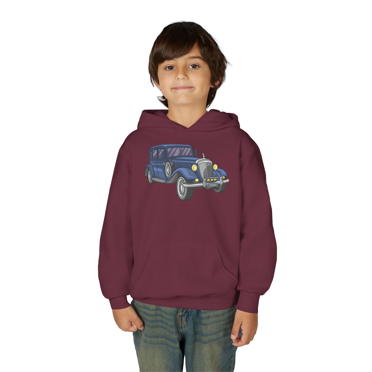 Youth Heavy Blend Hooded Sweatshirt -  vintage retro car
