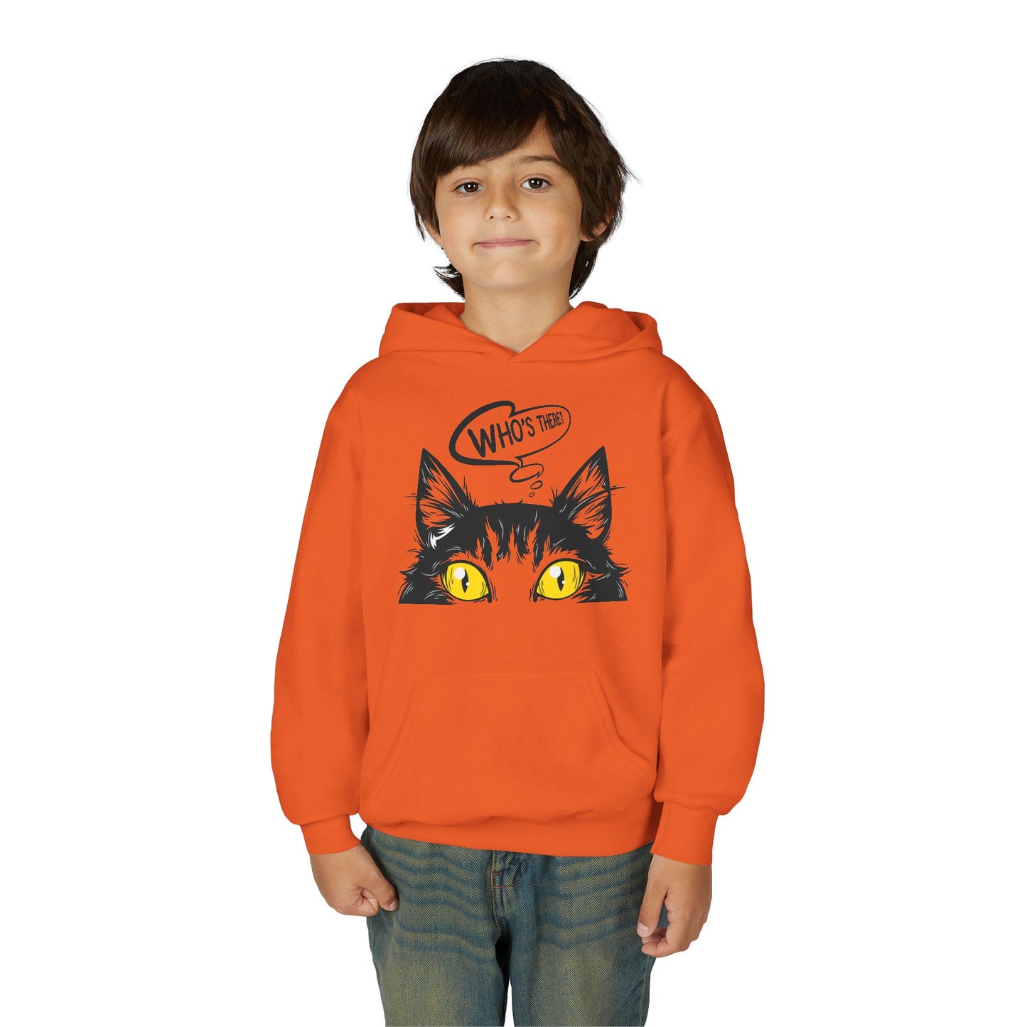 Youth Heavy Blend Hooded Sweatshirt -  Whos there cat