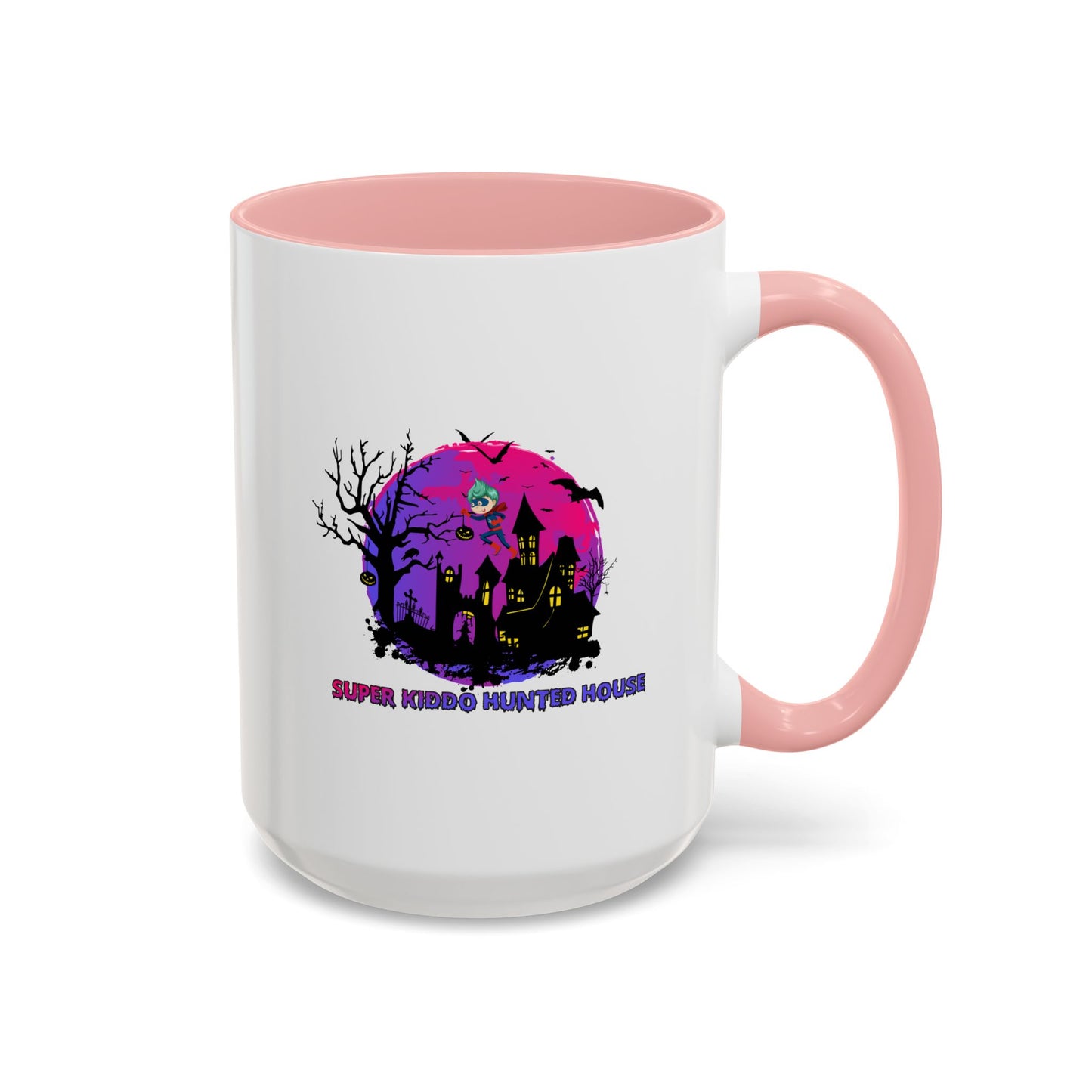 Accent Coffee Mug - Super kiddo flying on hunted house