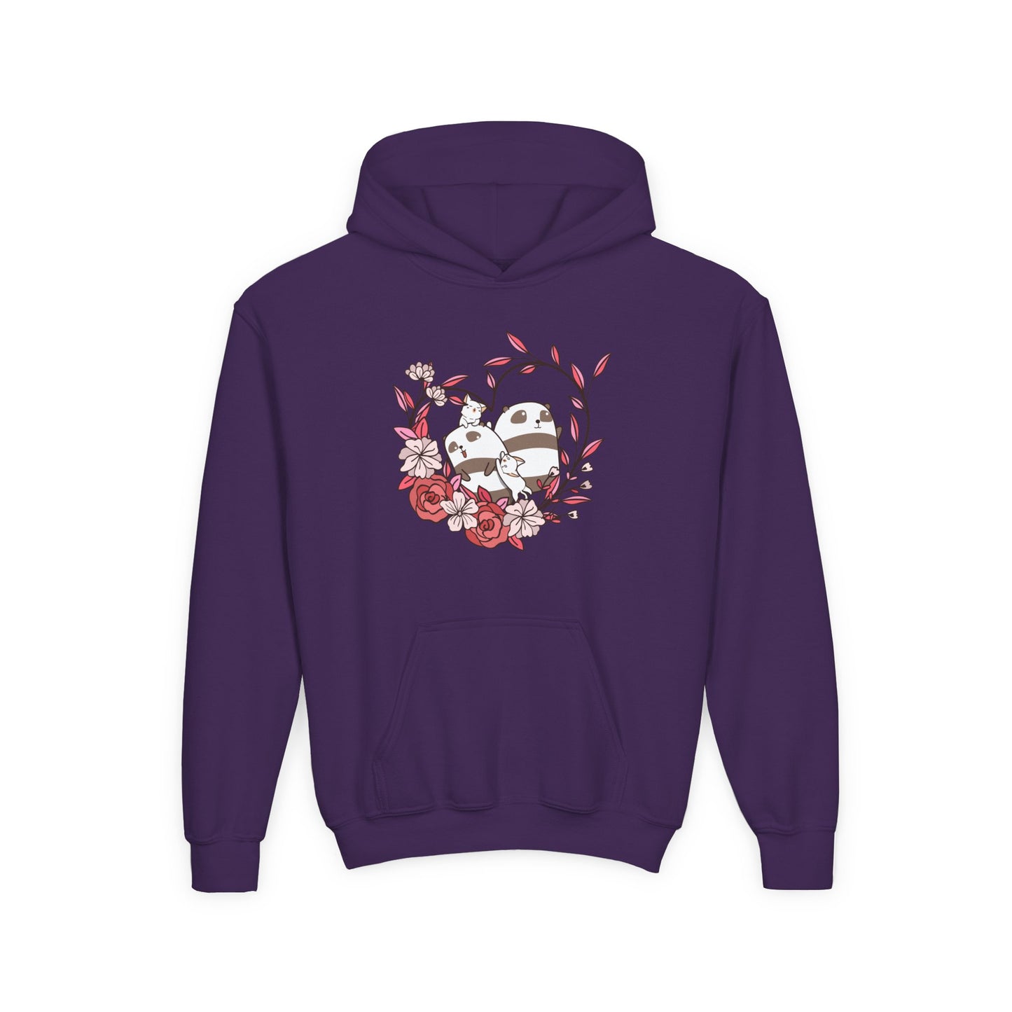 Youth Heavy Blend Hooded Sweatshirt - Panda and cat love