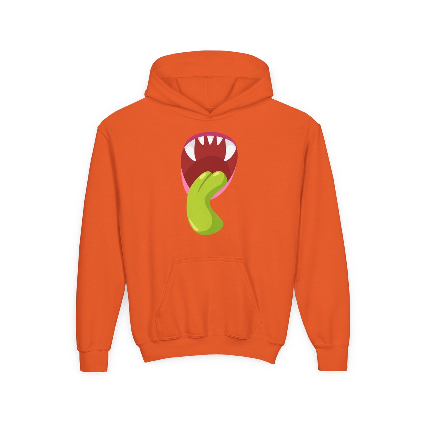Youth Heavy Blend Hooded Sweatshirt - Monster showing tongue
