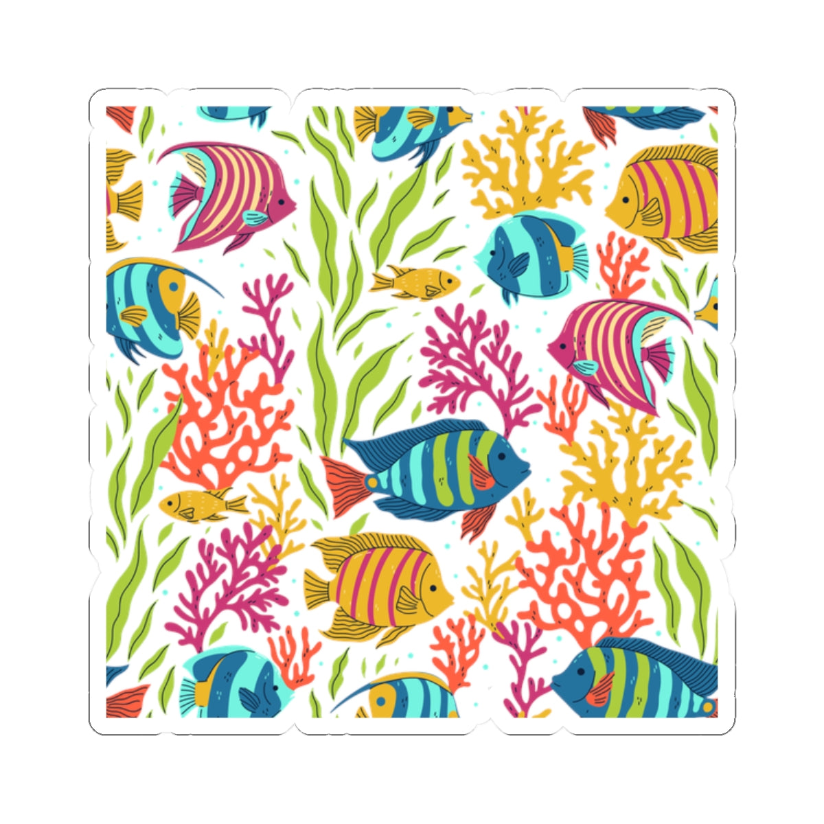 Kiss-Cut Vinyl Decals - Colorful tropical corals and fishes