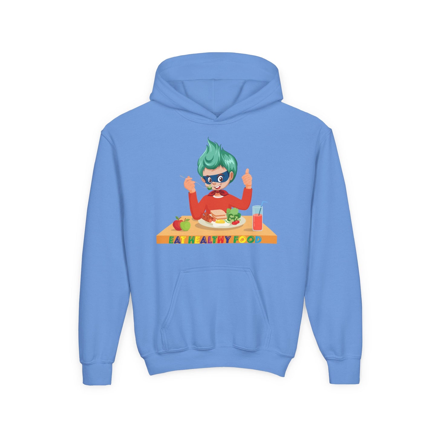 Youth Heavy Blend Hooded Sweatshirt - Super kiddo eating healthy breafast