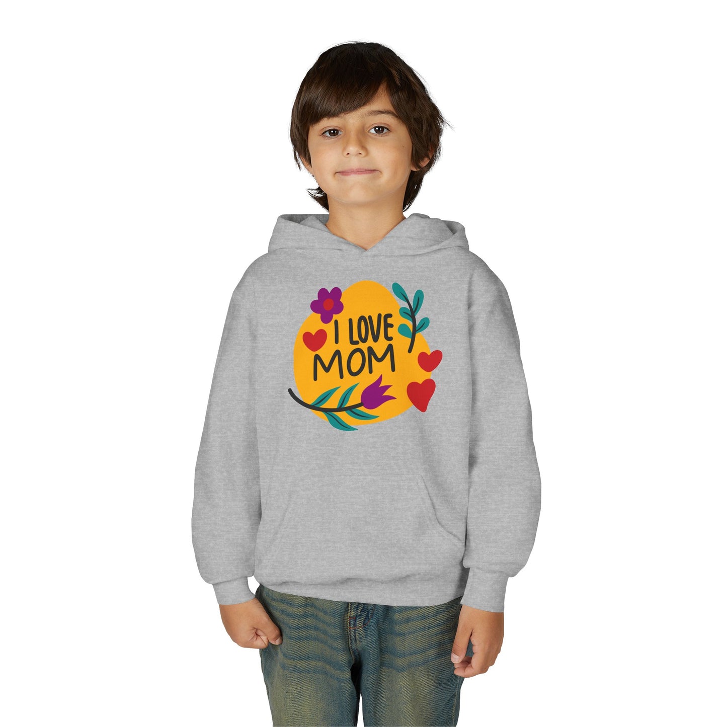 Youth Heavy Blend Hooded Sweatshirt - I love mom