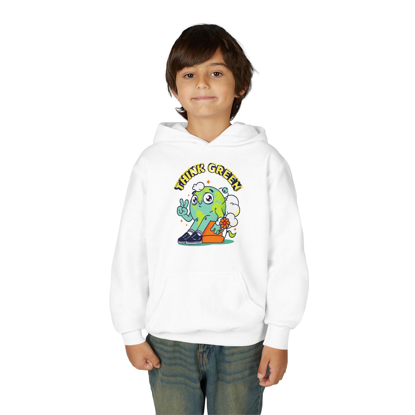 Youth Heavy Blend Hooded Sweatshirt - Think Green' Design