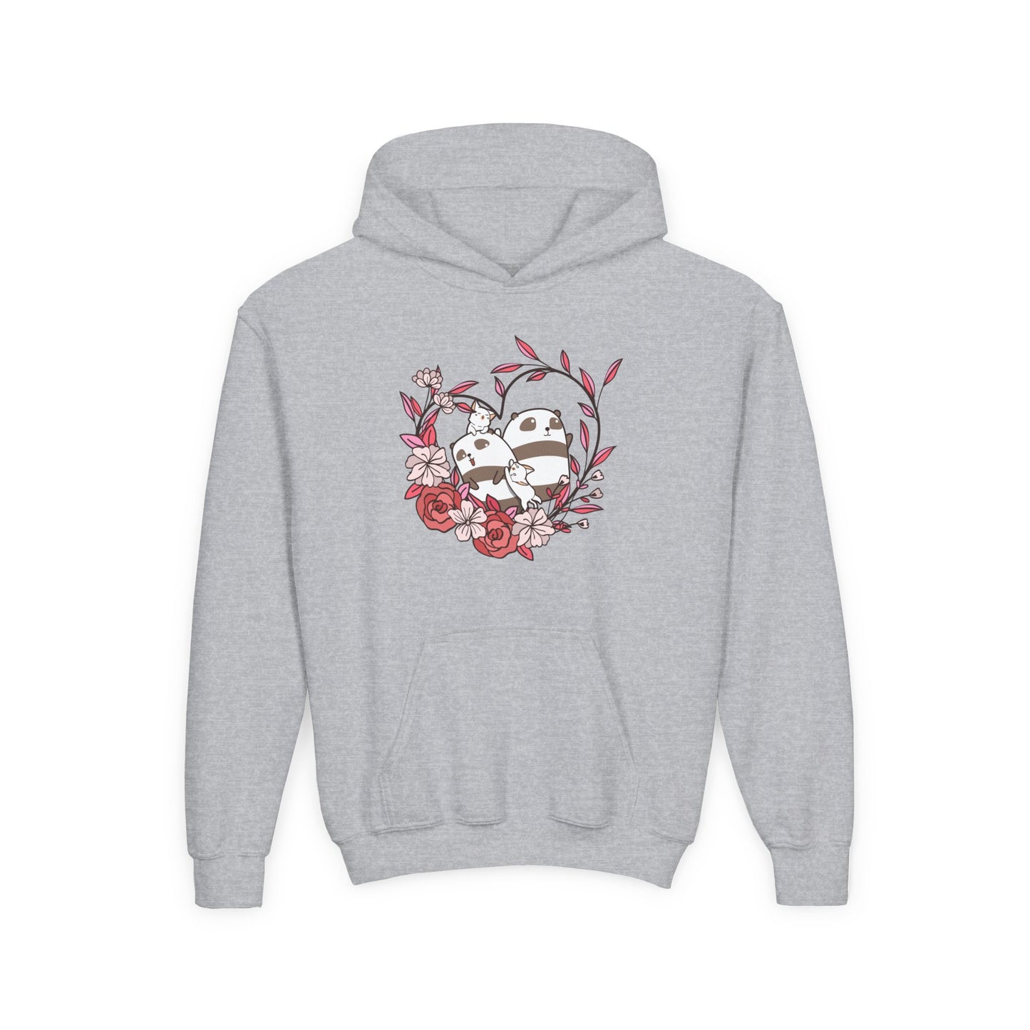 Youth Heavy Blend Hooded Sweatshirt - Panda and cat love