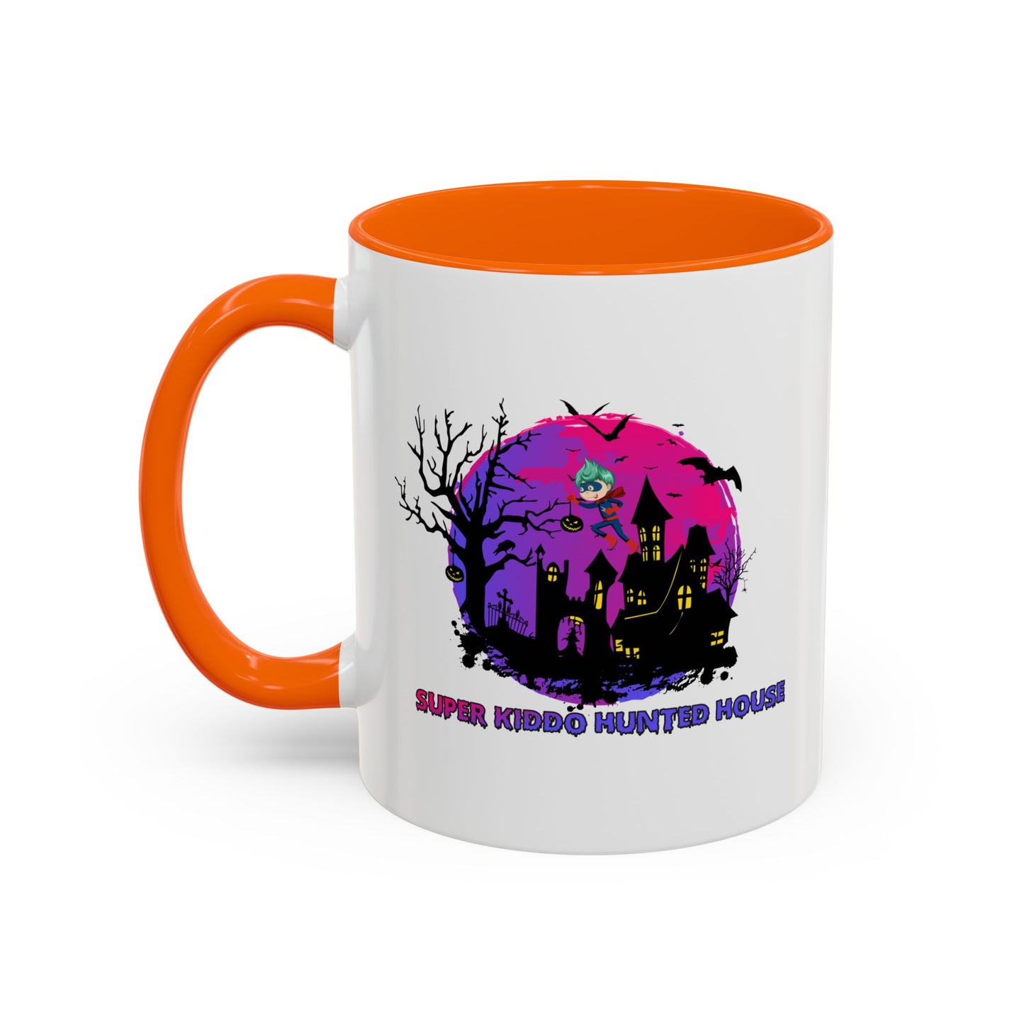 Accent Coffee Mug - Super kiddo flying on hunted house