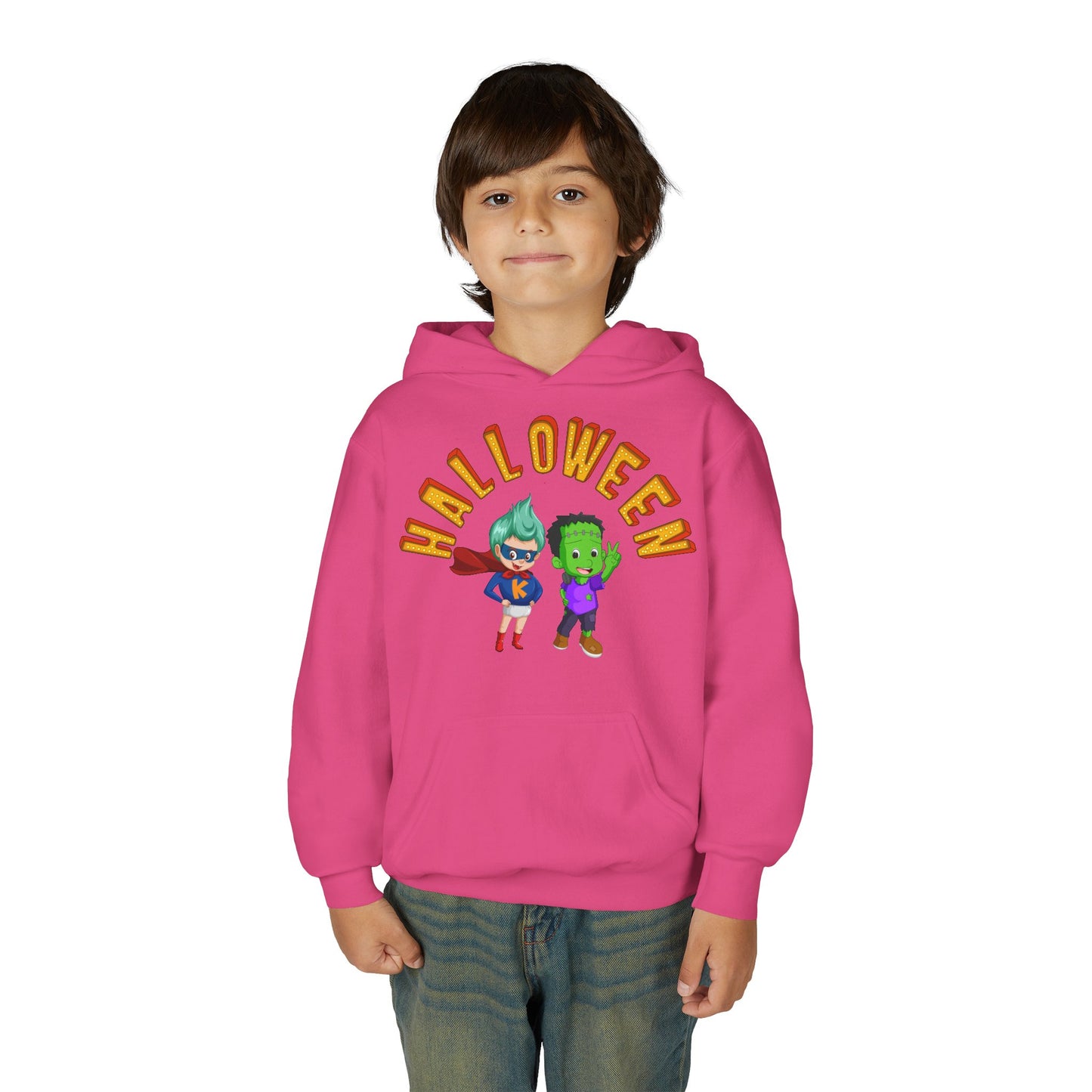 Youth Heavy Blend Hooded Sweatshirt - Holloween with super kiddo