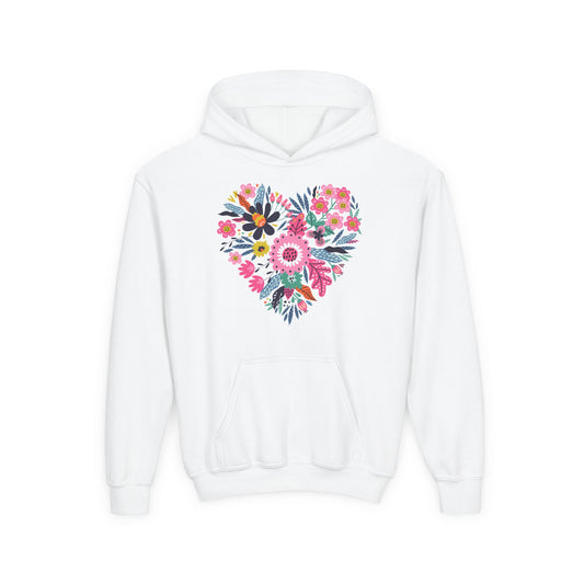 Youth Heavy Blend Hooded Sweatshirt - Flower hearts
