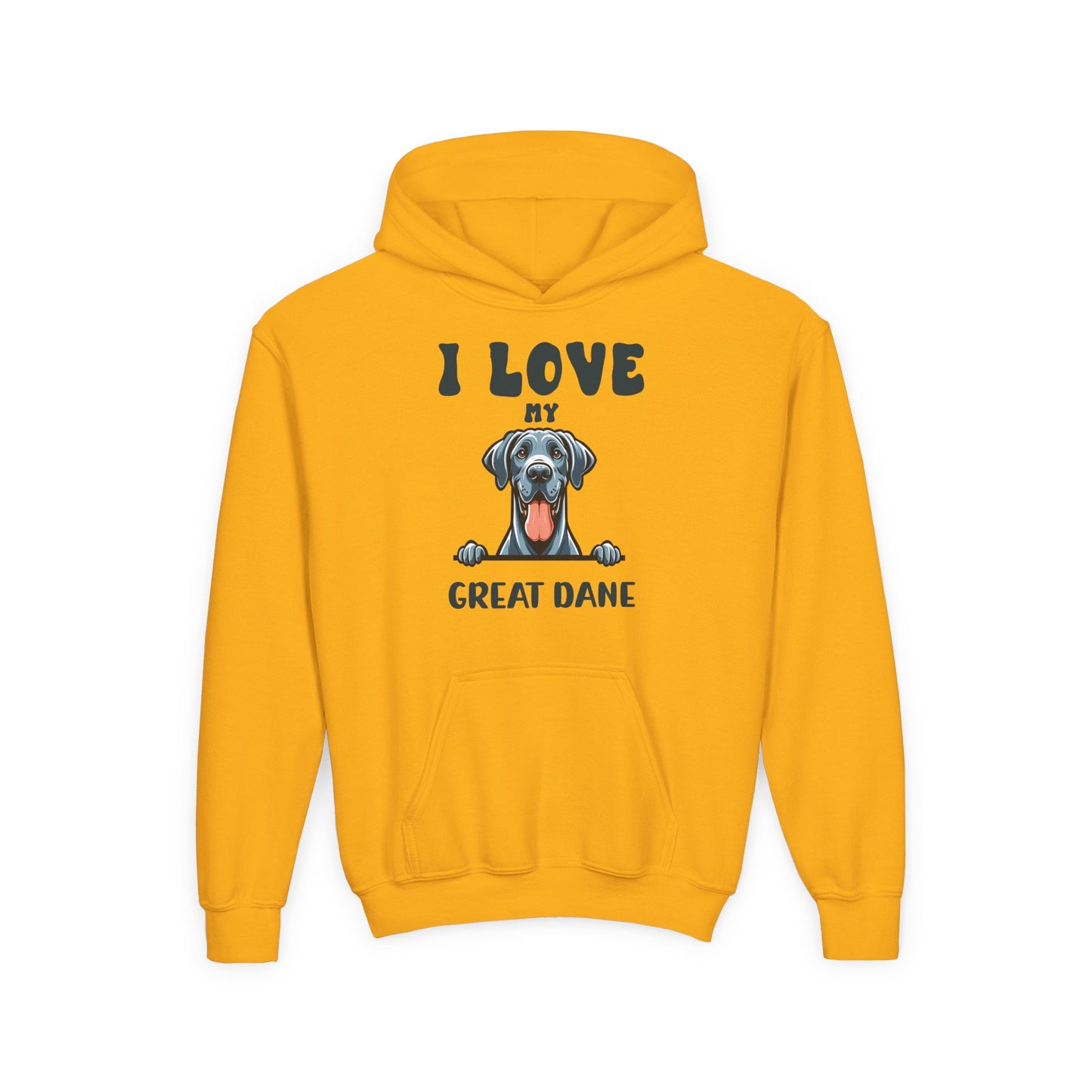 Youth Heavy Blend Hooded Sweatshirt - I love my Great Dane