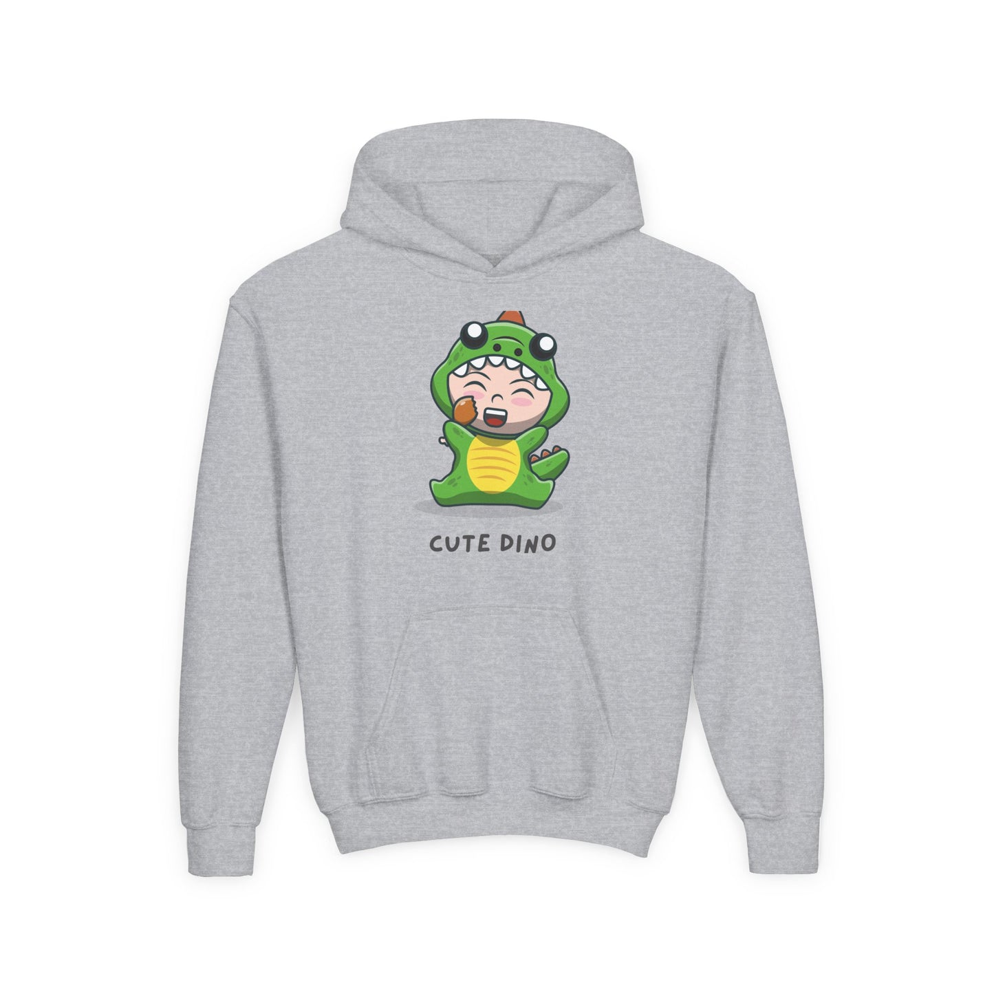 Youth Heavy Blend Hooded Sweatshirt - Green Cute Dino