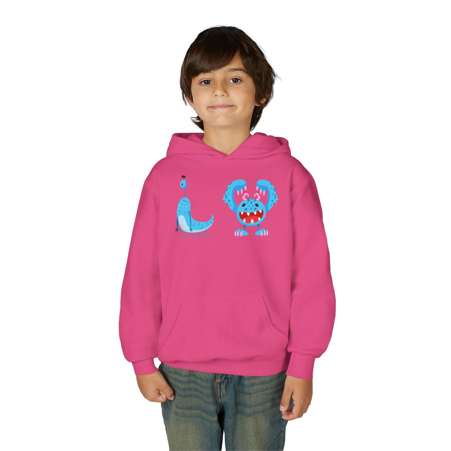 Youth Heavy Blend Hooded Sweatshirt - Joyful happy monsters