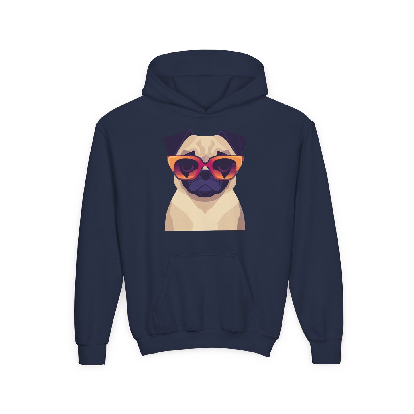 Youth Heavy Blend Hooded Sweatshirt - Cool Pug with Sunglasses
