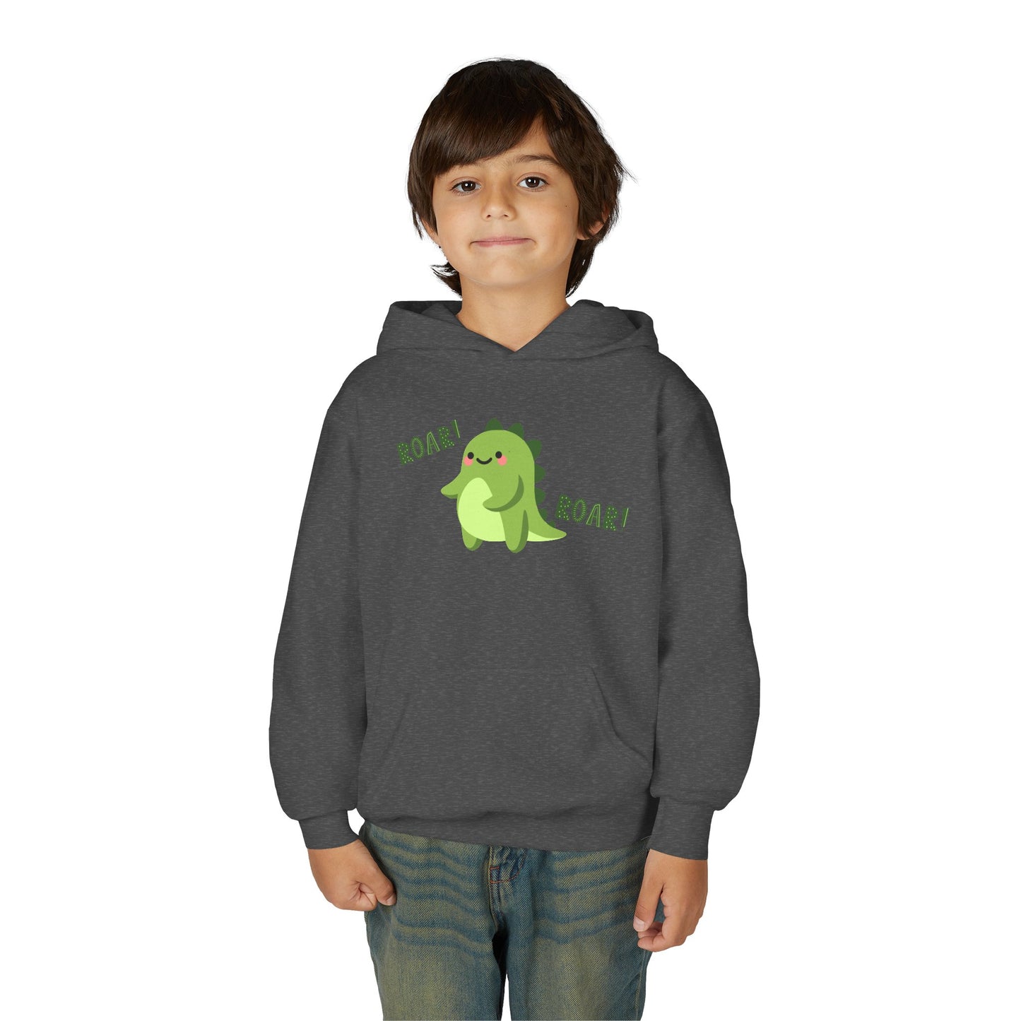 Youth Heavy Blend Hooded Sweatshirt - Cute Dinosaur Roar