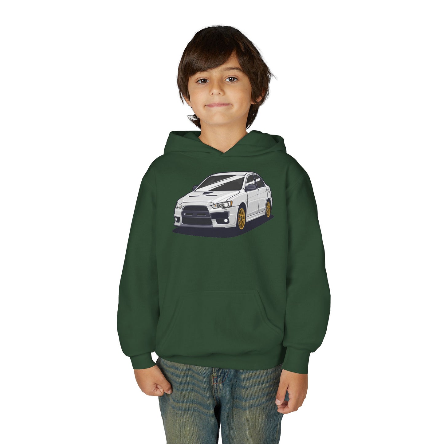 Youth Heavy Blend Hooded Sweatshirt - White car