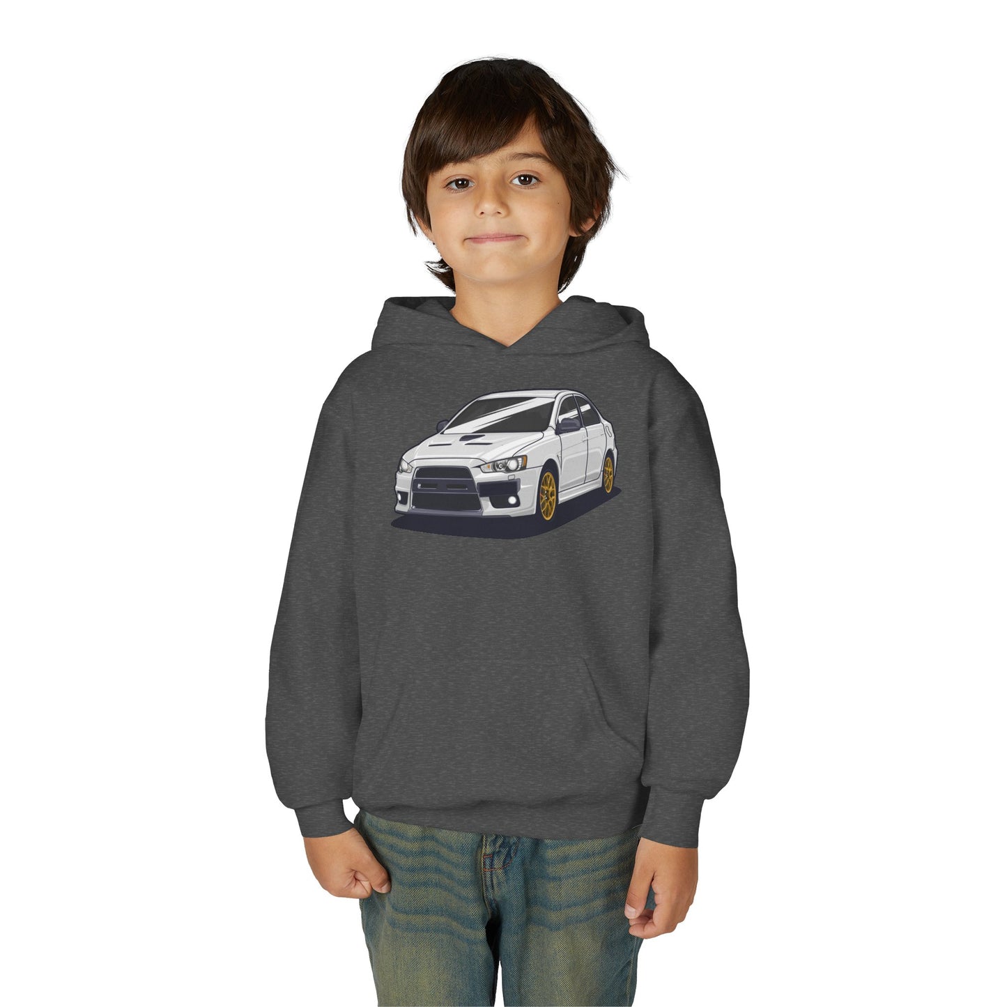Youth Heavy Blend Hooded Sweatshirt - White car
