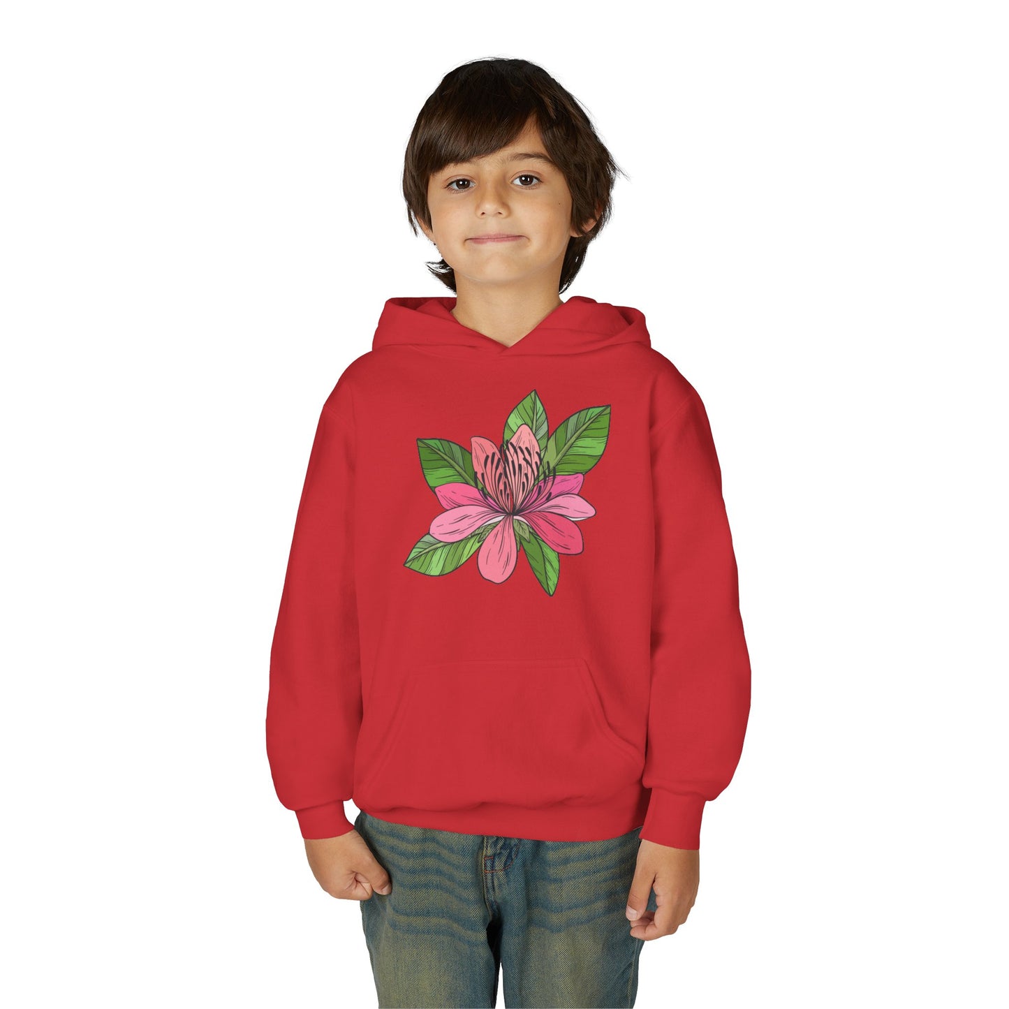 Youth Heavy Blend Hooded Sweatshirt -  Pink flower