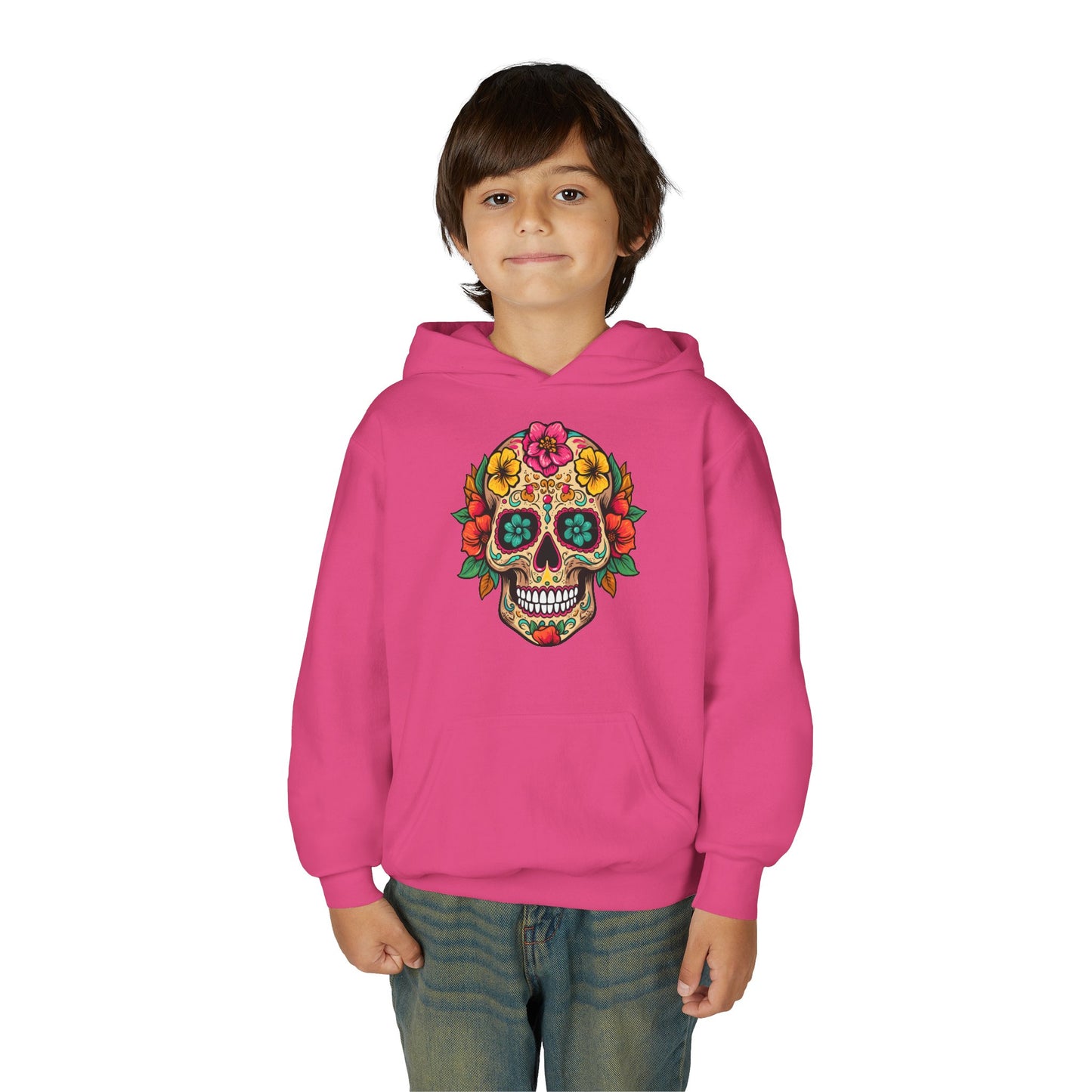 Youth Heavy Blend Hooded Sweatshirt - Colorful Skull Floral