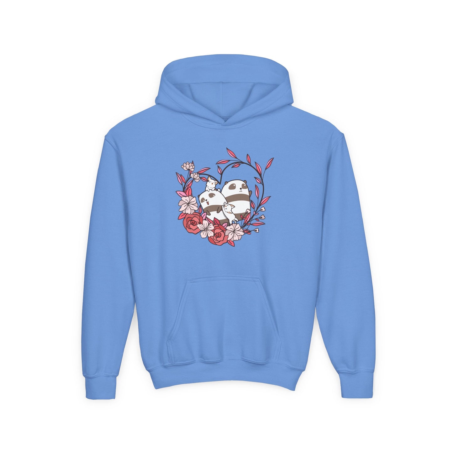 Youth Heavy Blend Hooded Sweatshirt - Panda and cat love