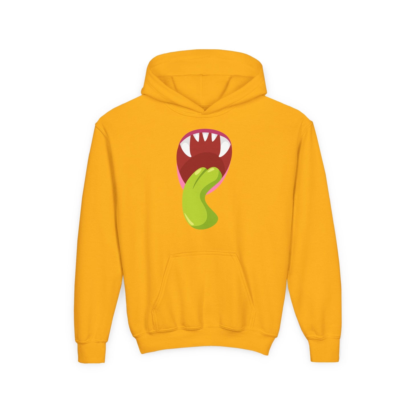 Youth Heavy Blend Hooded Sweatshirt - Monster showing tongue