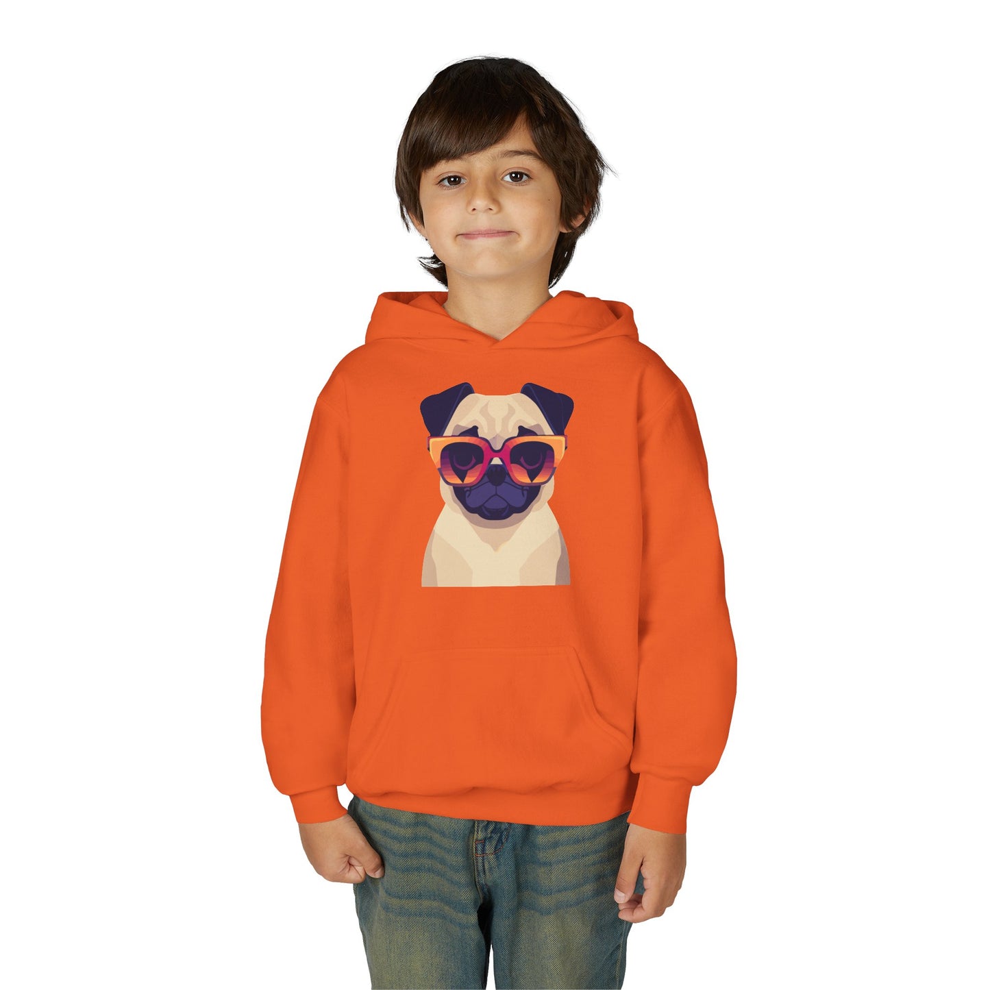 Youth Heavy Blend Hooded Sweatshirt - Cool Pug with Sunglasses