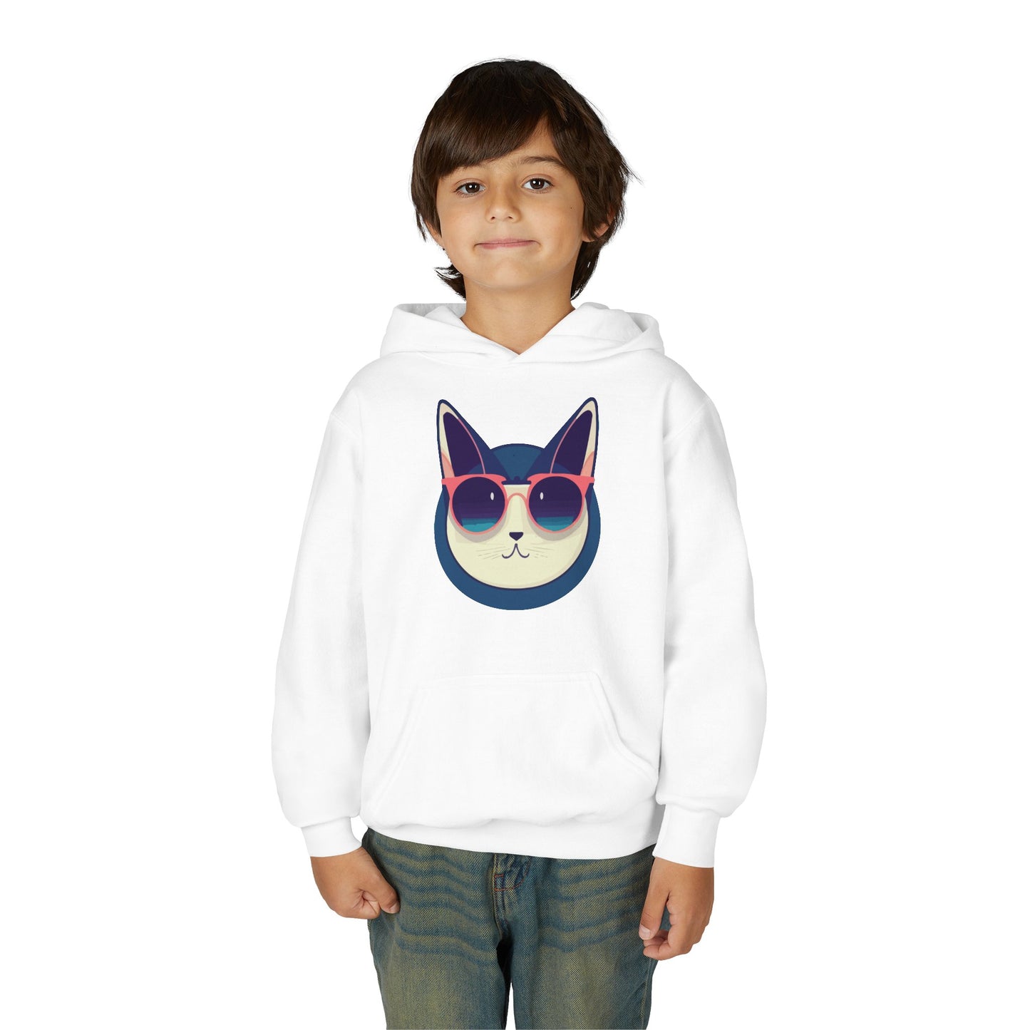 Youth Heavy Blend Hooded Sweatshirt - Cool Cat Sunglasses
