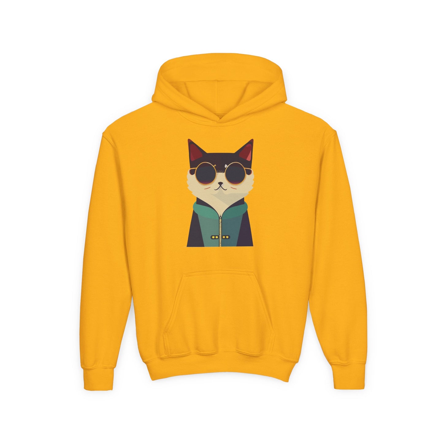 Youth Heavy Blend Hooded Sweatshirt - Cool Cat with Sunglasses